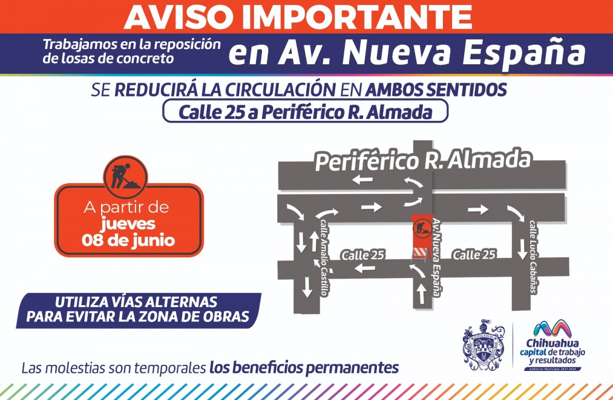 ¡Atención! Próximo jueves 8 de junio, rehabilitación en pavimento de