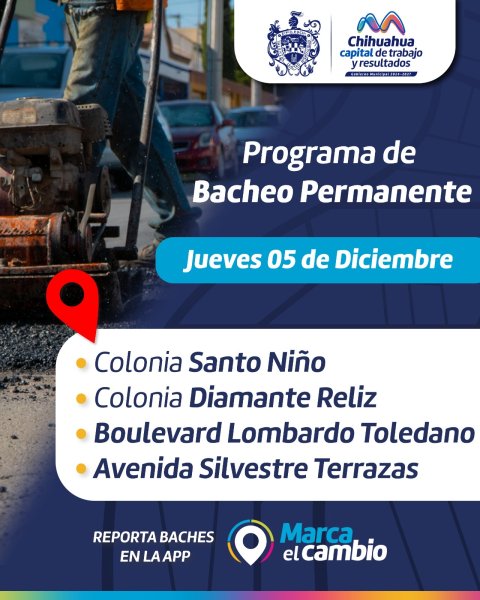 Estas colonias tendrán bacheo este 5 de diciembre: Municipio