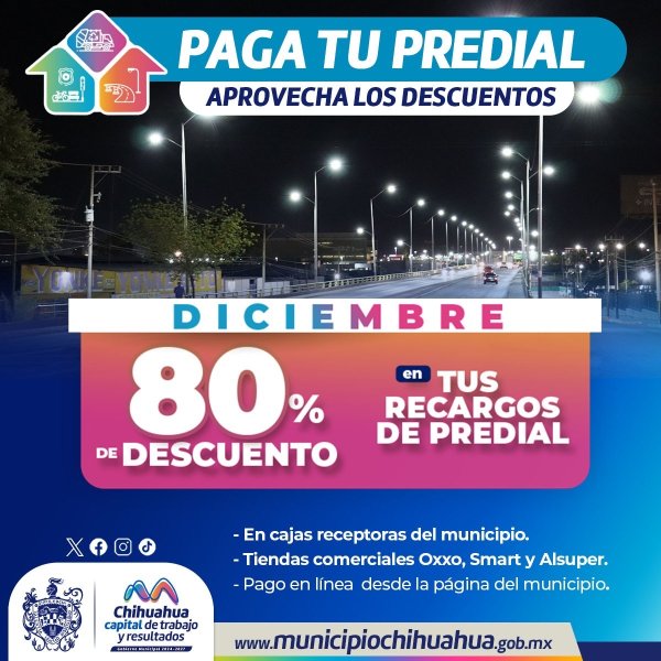 ¡Paga tu Predial! Recuerda Municipio 80% de descuento en recargos