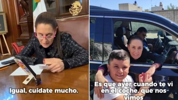 Sheinbaum se comunica con un niño que le entregó una carta con un dibujo y le pidió ayuda (video)