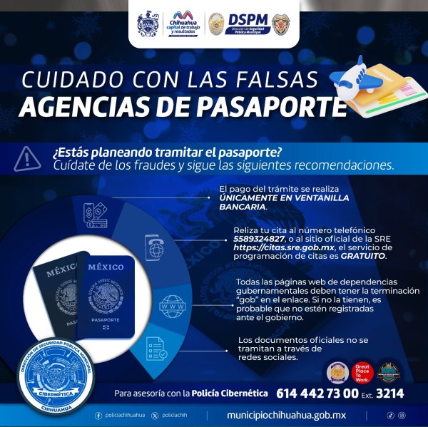 Alerta Policía Cibernética del Municipio sobre falsas agencias que ofrecen trámites para pasaportes