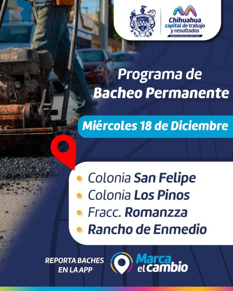 Conoce qué colonias bacheará Municipio este 18 de diciembre