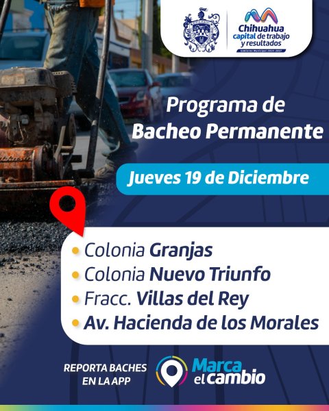 Consulta dónde bacheará Municipio este 19 de diciembre