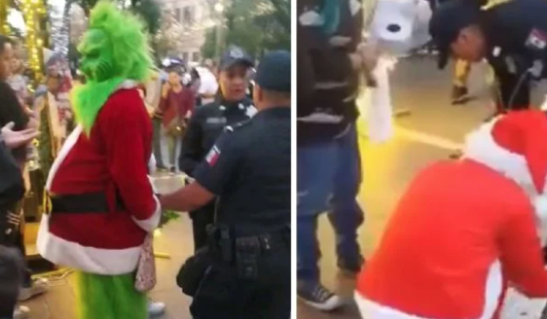 El Grinch y Santa Claus pelean en plaza de Aguascalientes; terminan detenidos (video)