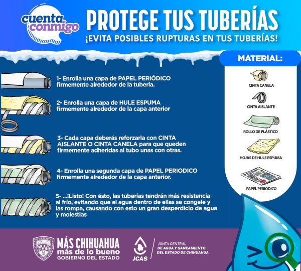 Recomienda JCAS proteger tuberías para evitar congelamiento y roturas durante temporada invernal