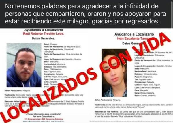 Versión: Localizan a jóvenes desaparecidos en Mazatlán, Sinaloa