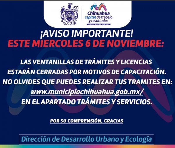 Cerrarán ventanillas de trámites de Desarrollo Urbano y Ecología este 6 de noviembre: Municipio