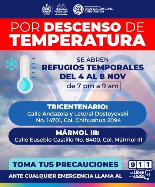 Habilita Municipio los refugios temporales a partir de esta noche