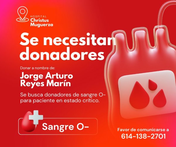 Solicitan donadores de sangre para Jorge Reyes