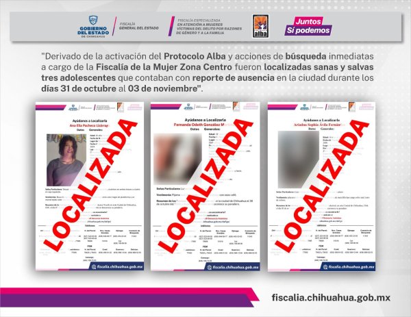 Localiza FEM sanas y salvas a tres mujeres que contaban con reporte de ausencia en Chihuahua