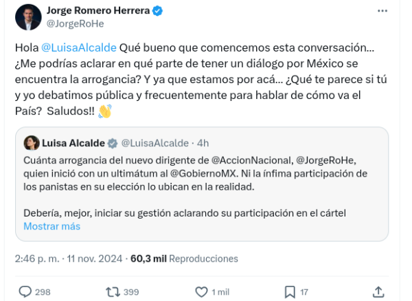 Jorge Romero explota contra Luisa Alcalde y la reta a debatir