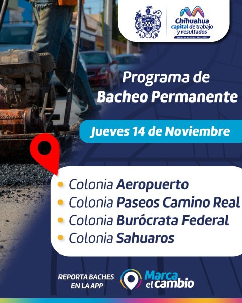 Estas colonias tendrán bacheo este 14 de noviembre: Municipio