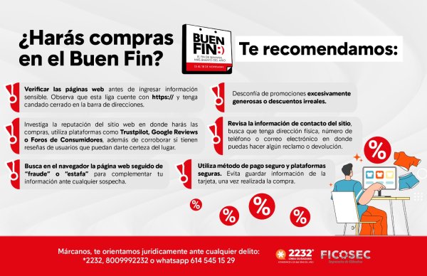 Línea Ciudadana de FICOSEC insta a prevenir delitos en compras de Buen Fin y navideñas