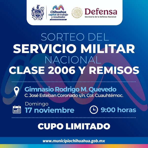 Próximo domingo 17 de noviembre será el sorteo del Servicio Militar