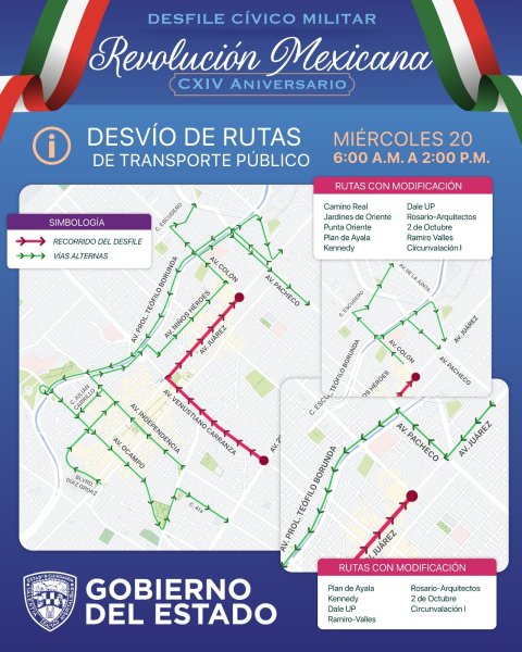 Conoce el cambio de rutas de camiones por desfile del 20 de Noviembre