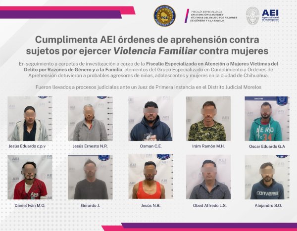 Cumplimenta AEI órdenes de aprehensión contra sujetos por ejercer violencia familiar contra mujeres