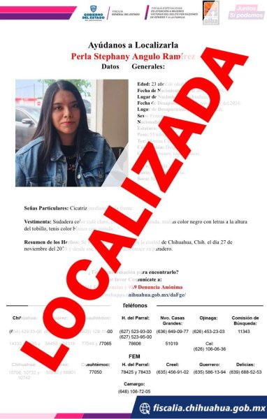 Localiza FEM sana y salva a estudiante en Chihuahua