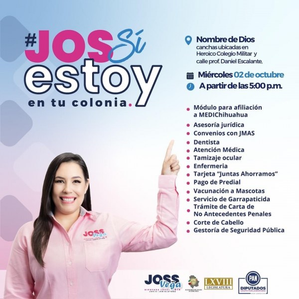 Invita Joss Vega a la Feria de Servicios “Joss SÍ Estoy en tu Colonia” en Nombre de Dios