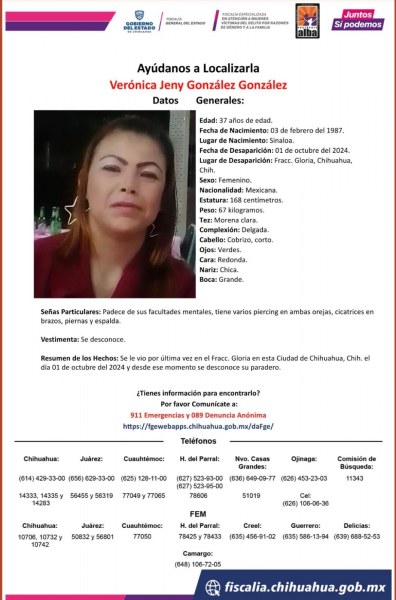 Familiares de Verónica González emiten pesquisa, desapareció el día de hoy