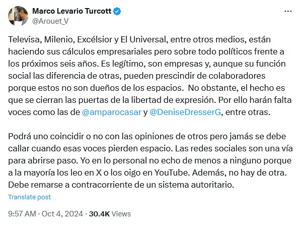 Marco Levario defiende legitimidad de Televisa y El Universal en Twitter