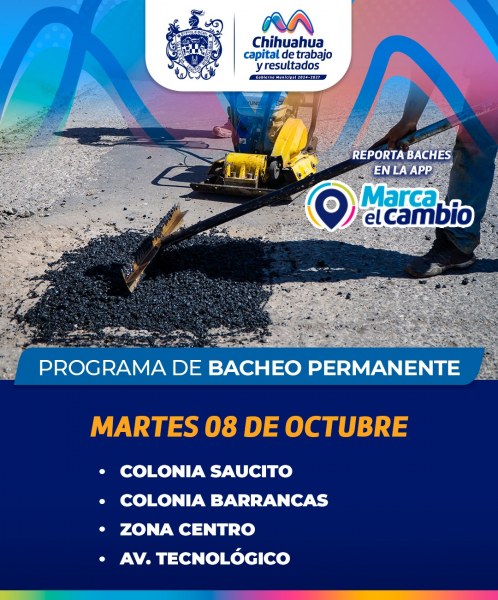 Estas zonas tendrán bacheo este martes 8 de octubre: Municipio