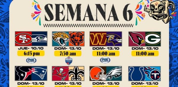 NFL: Partidos, fechas y horarios de la semana 6