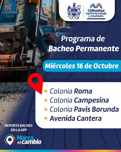 Realizará Gobierno Municipal trabajos de bacheo en tres colonias y avenida La Cantera