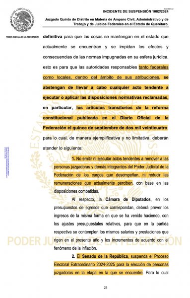 Juez federal otorga suspensión definitiva a MC que bloquea la aplicación de la reforma judicial