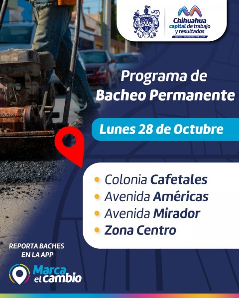 Realizará Municipio trabajos de bacheo en dos colonias, avenida Américas y Mirador