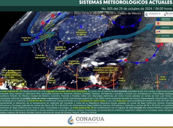 Onda tropical 29 y frente frío 6 provocarán lluvias y bajas temperaturas en estos estados