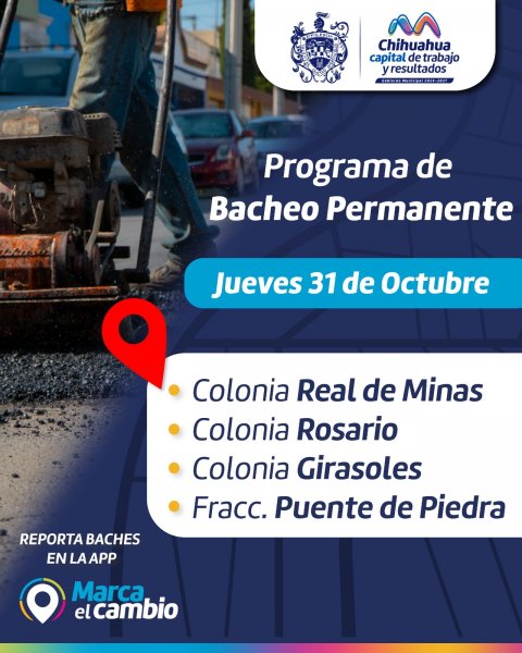 Conoce dónde interviene Municipio con bacheo este 31 de octubre