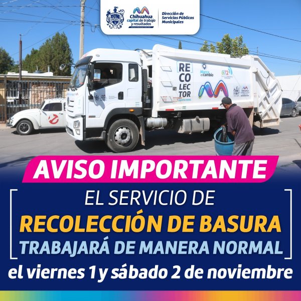 AVISO: Servicio de recolección de basura será normal los próximos 1 y 2 de noviembre