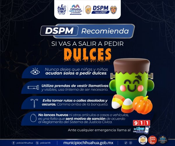 Emite Policía Municipal recomendaciones para quien sale a pedir dulces por Halloween