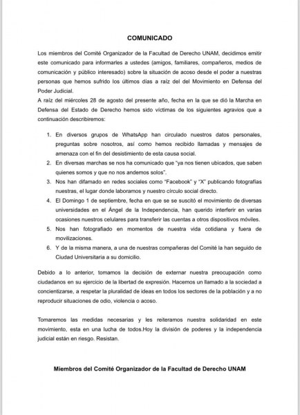 Cierran filas grupos de la sociedad civil con comité estudiantil en contra de la reforma judicial