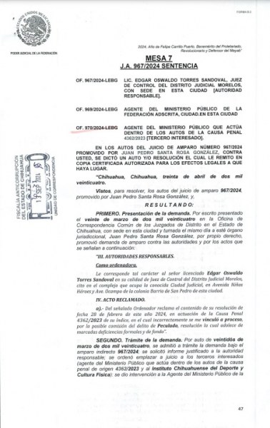 Gana FACH amparo a Santa Rosa; queda firme vinculación a proceso