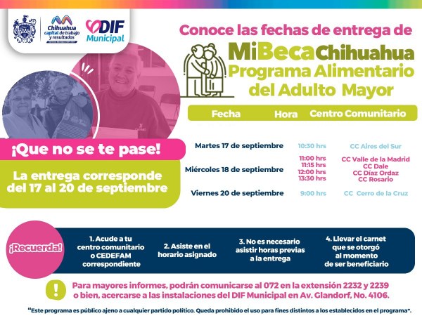 Informa DIF Municipal lugares y fechas para entrega PAAM del 17 al 20 de septiembre