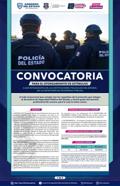 Reconocerán a Policías del Estado con estímulos de hasta 80 mil pesos