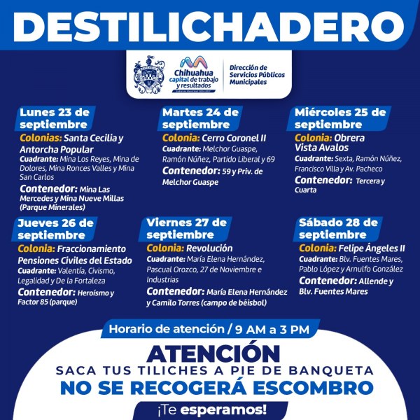 Conoce las colonias que visitará el Destilichadero del 23 al 28 de septiembre