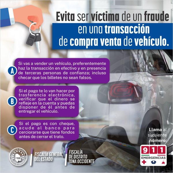 Alerta Fiscalía Occidente por fraude en compra venta de autos