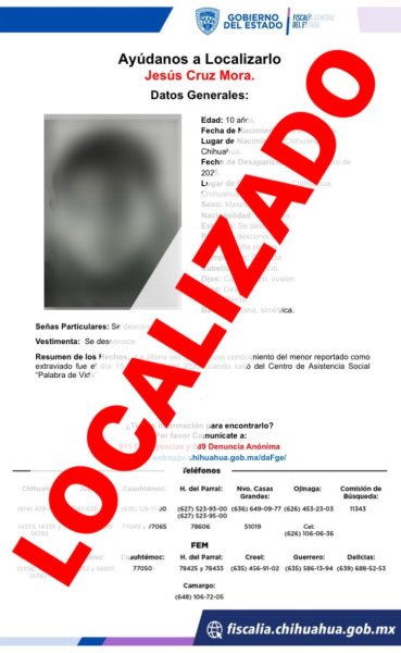 Localizan sanos y salvos a dos menores con reporte de ausencia en Chihuahua