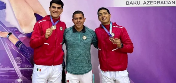 Los mexicanos Donovan Guevara y Aldo Zúñiga logran medalla de bronce en la Copa del Mundo de Gimnasia de Trampolín