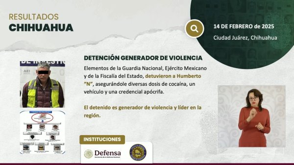 García Harfuch destaca detención de líder delincuencial en Juárez