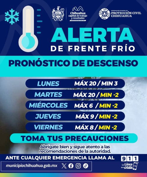 Alerta Protección Civil Municipal por temperaturas bajo cero para esta semana