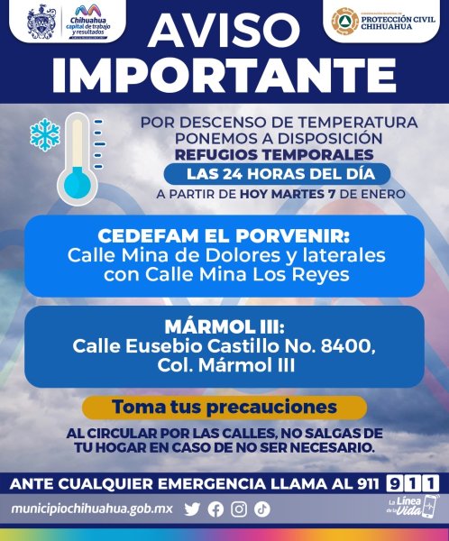 Anuncian apertura de 24 horas en refugios temporales del municipio