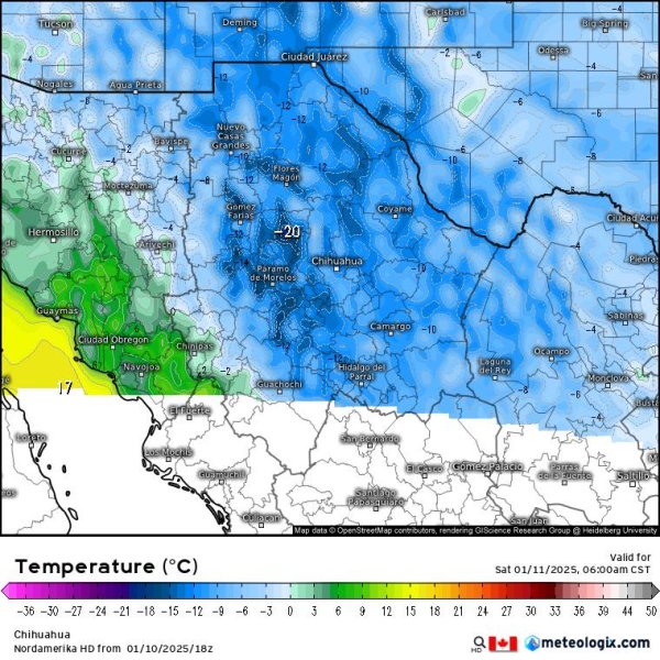 Se esperan temperaturas mínimas de entre los -10 a -12 grados en la Capital