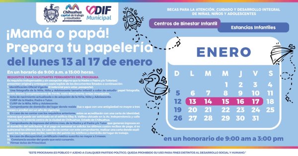 Recuerda, hoy inicia recepción de documentos para becas a Estancias Infantiles y Centros de Bienestar Infanti