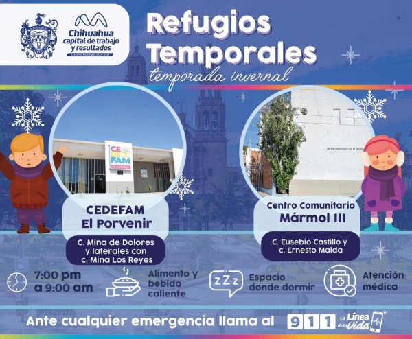 Regresan refugios temporales del Municipio a su horario habitual de 7:00 pm a 9:00 am