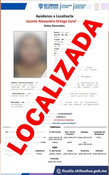 Localiza Fiscalía a dos mujeres reportadas desaparecidas en Cuauhtémoc