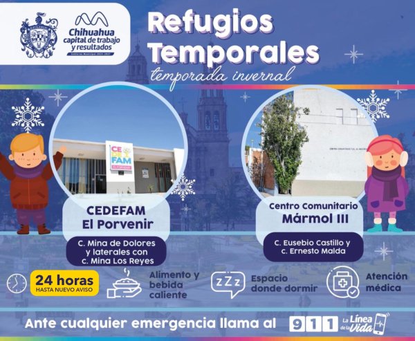 A partir de las 7:00 pm, DIF Municipal abrirá refugios temporales las 24 horas