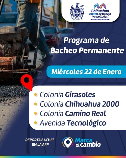 Estas zonas tendrán bacheo este 22 de enero: Municipio